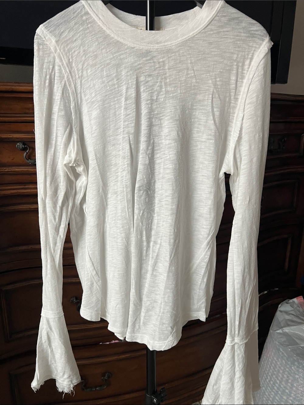 We The Free White Slub Knit Long-Sleeve Top with Bell Sleeves